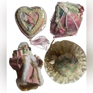 Set Of 8 - Pink & Gold Pastel Victorian Christmas Ornaments